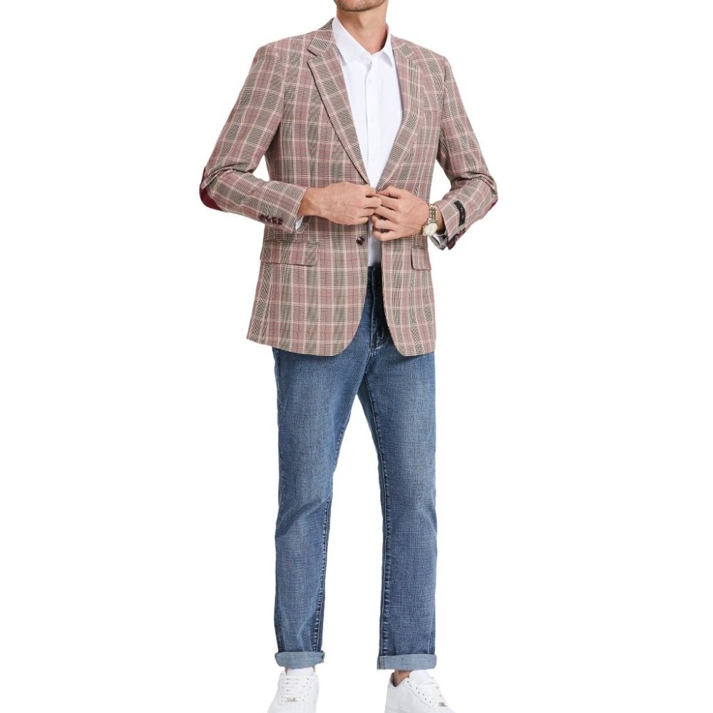 Burgundy Glen Check Notch Lapel Men's Jacket